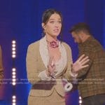 Kat Perry’s beige lace trim dress and blazer on American Idol