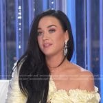 Katy Perry’s yellow ruffle lace-up top on American Idol