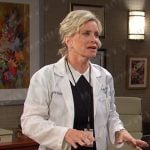 Kayla’s black contrast collar mini dress on Days of our Lives