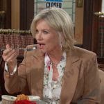 Kayla’s white floral blouse and beige blazer on Days of our Lives