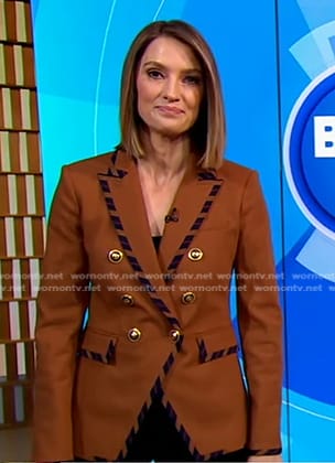 Kayna Whitworth’s brown striped trim blazer on Good Morning America