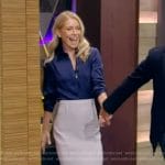 Kelly's navy satin blouse on Live with Kelly and Mark