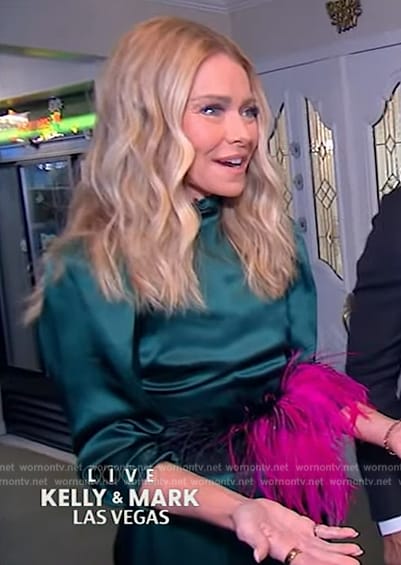 Kelly's teal satin dress on Live with Kelly and Mark