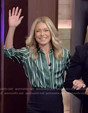 Kelly's green stripe blouse on Live with Kelly and Mark