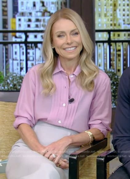 Kelly pink pleated blouse on Live with Kelly and Mark