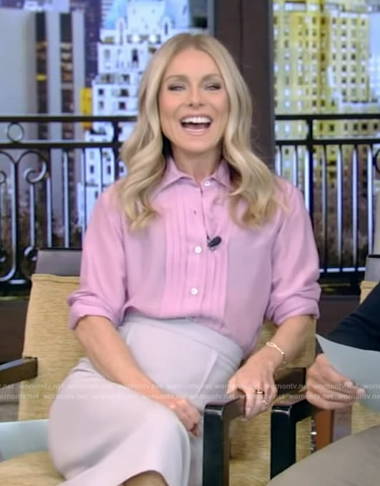 Kelly pink pleated blouse on Live with Kelly and Mark