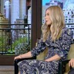 Kelly’s blue floral print ruched dress on Live with Kelly and Mark