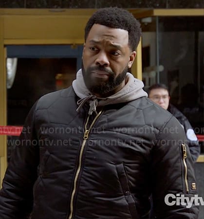 Kevin's honeycomb quilted bomber jakcet on Chicago PD
