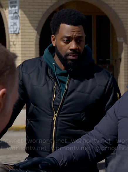 Kevin’s honeycomb quilted bomber jakcet on Chicago PD