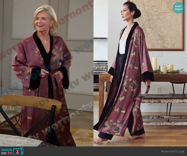 Kim + Ono Haruka Kimono Long Wrap in Rosewood worn by Kayla Brady (Mary Beth Evans) on Days of our Lives