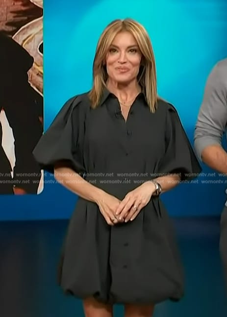 Kit's black puff sleeve mini dress on Access Hollywood