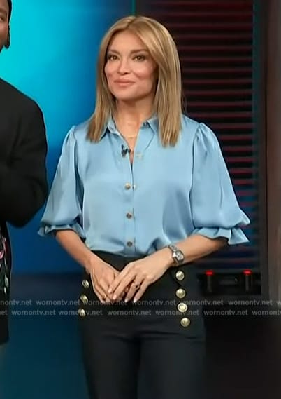 Scott's blue butotn short sleeve shirt and pants on Access Hollywood