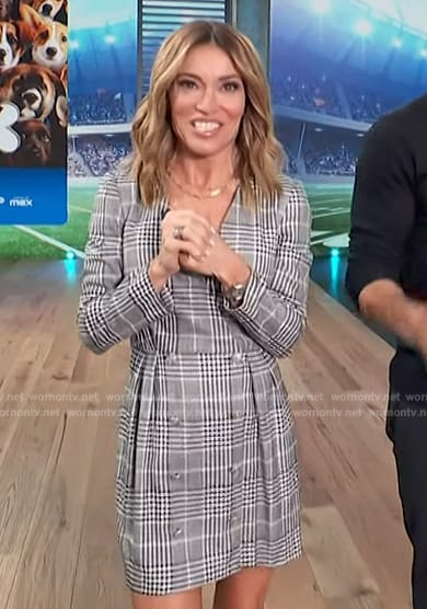 Kit’s gray plaid double breasted dress on Access Hollywood