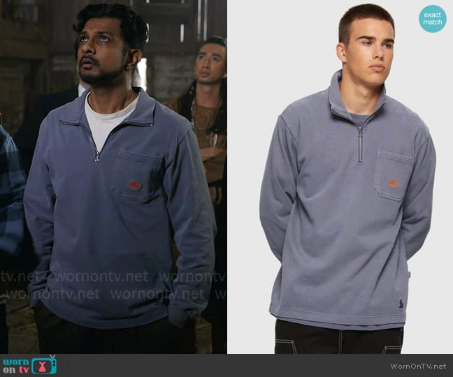 WornOnTV: Jay’s blue quarter-zip sweatshirt on Ghosts | Utkarsh ...