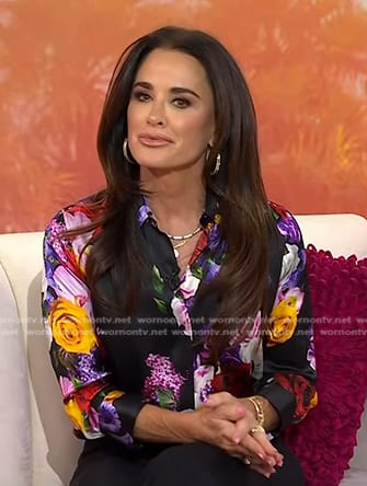 Kyle Richards’s black floral shirt on Today