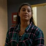 Kylie’s green and pink plaid shirt on Chicago Fire