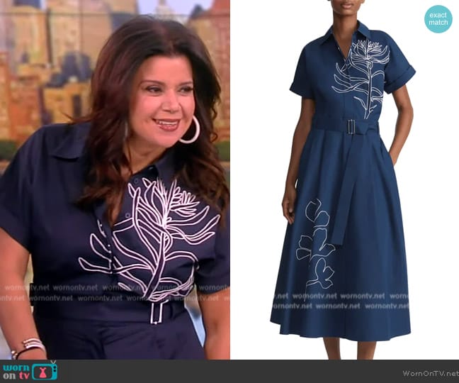 WornOnTV: Ana’s navy floral embroidered shirtdress on The View | Ana ...
