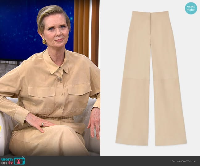 Lafayette 148 New York Paperfine Suede Thames Wide Leg Pant worn by Cynthia Nixon on CBS Mornings