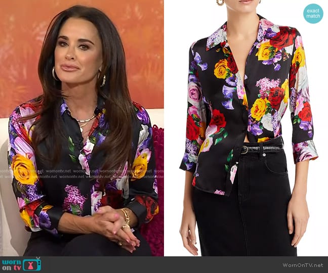 L'Agence Dani Floral Silk Button-Front Shirt worn by Kyle Richards on Today