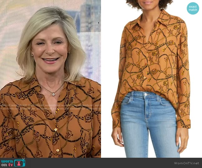 L'Agence Silk Nina Chain Print Blouse in Ginger Roma worn by Julie Tucker on Today