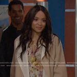 Lani’s printed blouse and beige coat on Days of our Lives