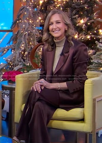 Lara's brown satin blazer and pants on Good Morning America