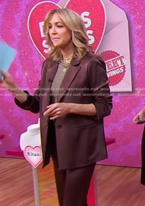 Lara’s brown satin blazer and pants on Good Morning America