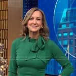 Lara’s green tie neck sheath dress on Good Morning America