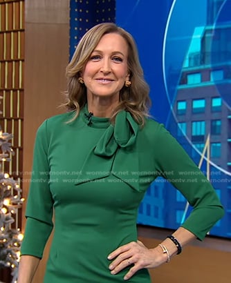 Lara’s green tie neck sheath dress on Good Morning America