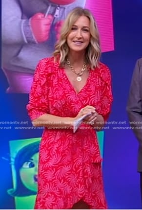 Lara’s red printed wrap dress on Good Morning America