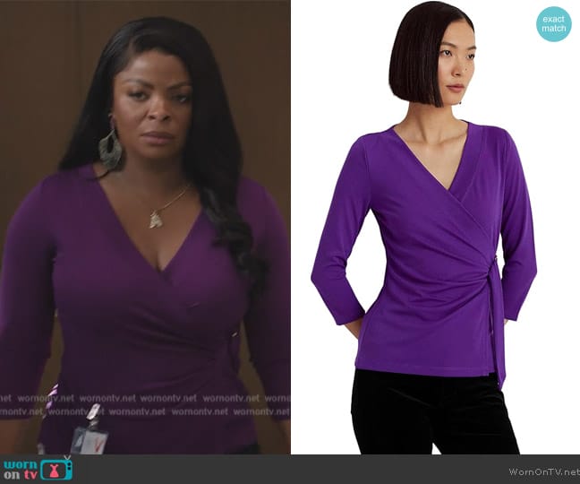 Ralph Lauren Faux-Wrap Jersey Top worn by Ava Coleman (Janelle James) on Abbott Elementary