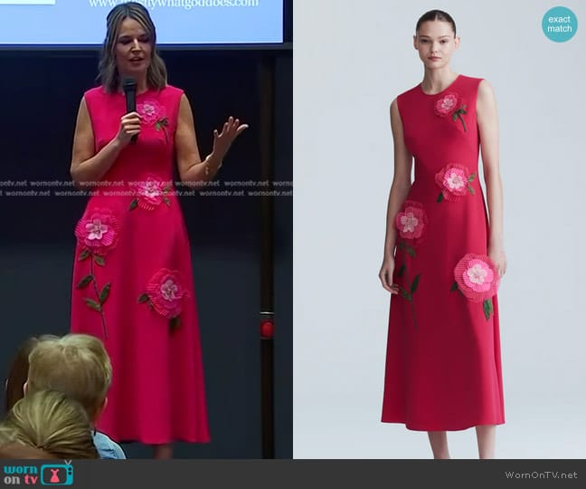 Lela Rose Embroidered Fluid Crepe Sleeveless Full Skirt Dress worn by Savannah Guthrie on Today