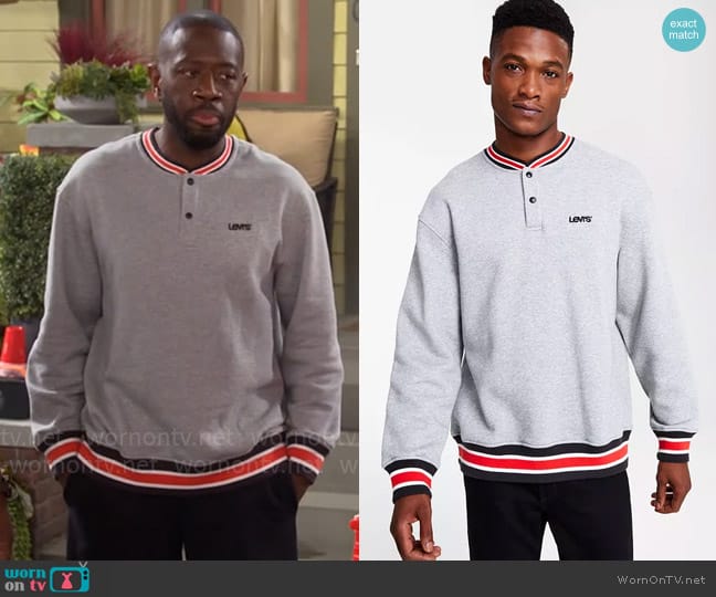 Levis Snap-Front Henley Sweatshirt worn by Malcom (Sheaun McKinney) on The Neighborhood