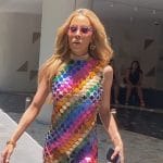 Lisa’s rainbow stripe sequin mini dress on The Real Housewives of Miami