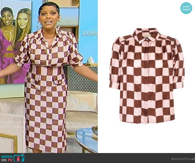 Lisou Betty Brown Puzzle Print Silk Twill Shirt worn by Tamron Hall on Tamron Hall Show