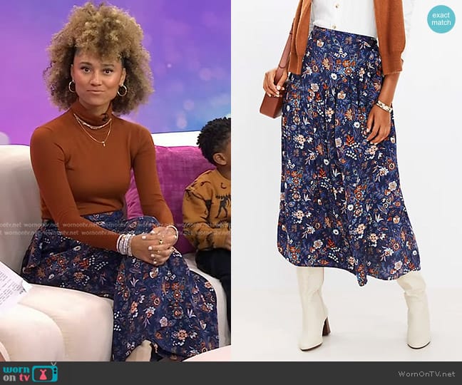 Loft Garden Wrap Midi Skirt in Deep Space Blue worn by Ally Love on Today