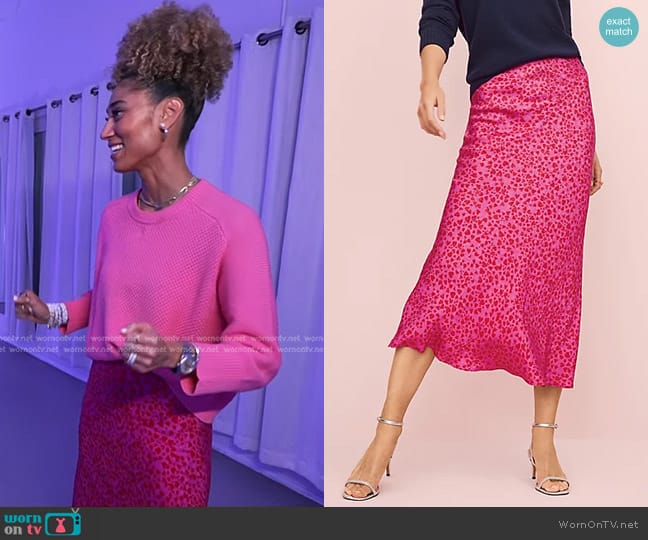 Loft Heart Jacquard Bias Midi Skirt in Rose Magenta worn by Ally Love on Today