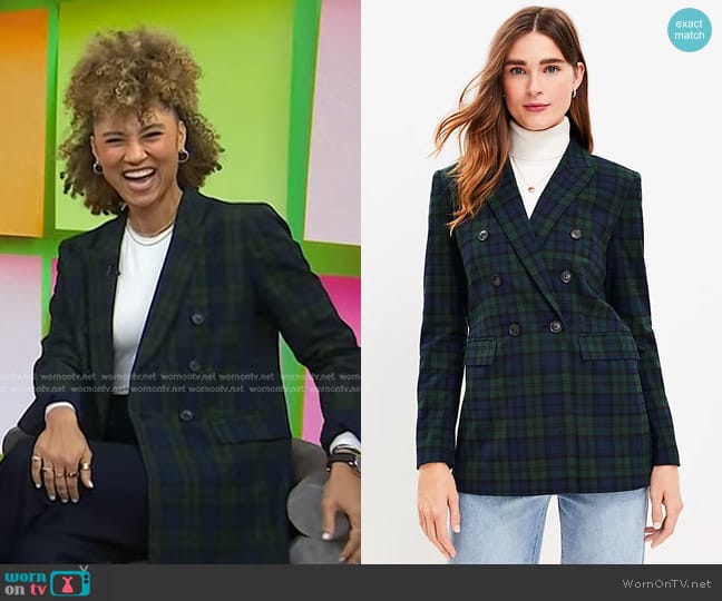 Loft Plaid Brushed Flannel Double Breasted Blazer worn by Ally Love on Today