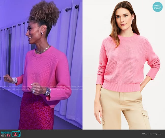 Loft Textured Saddle Sleeve Sweater in Sweet Sugar Pink worn by Ally Love on Today