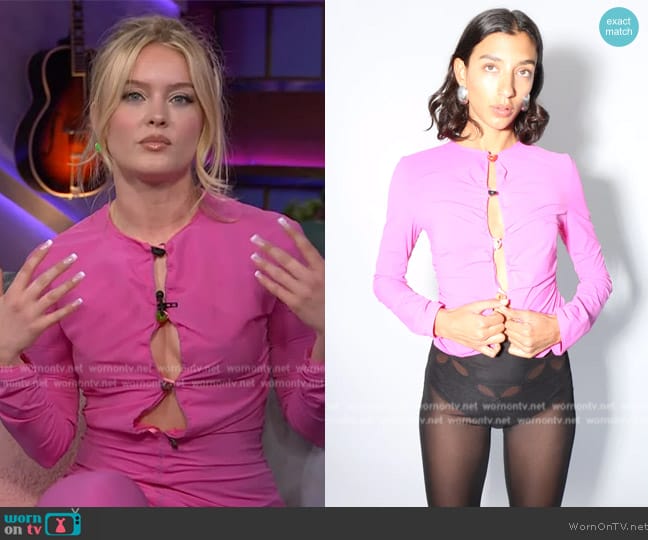 Lucille Thievre Fushia Jersey Cardigan worn by Zara Larsson on The Kelly Clarkson Show