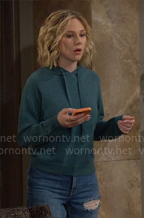 Lucy's teal green hoodie on The Young and the Restless