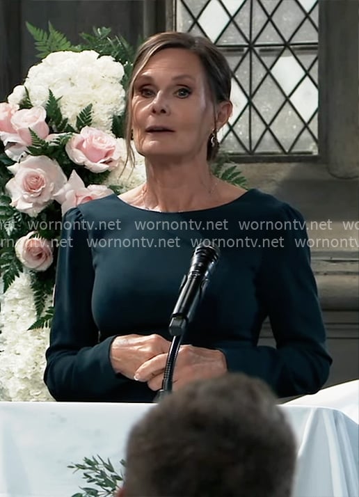 Lucy’s dark green long sleeved sheath dress on General Hospital