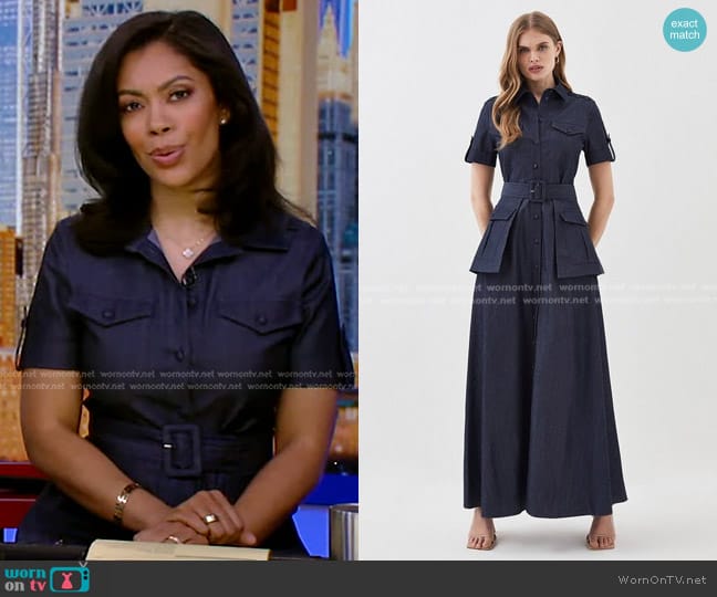 Karen Millen Lydia Millen Tailored Denim Utility Shirt Midi Dress worn by Shirleen Allicot on Good Morning America