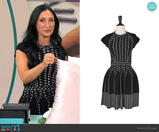 M Missoni Black and white jacquard knit dress with geometrical pattern worn by Elizabeth Werner on CBS Mornings