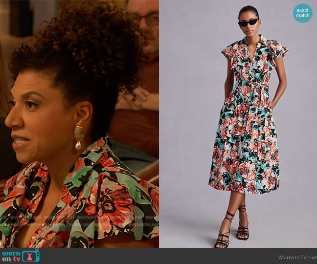 Maeve Flutter-Sleeve Midi Shirt Dress worn by Damona Hoffman on The Drew Barrymore Show