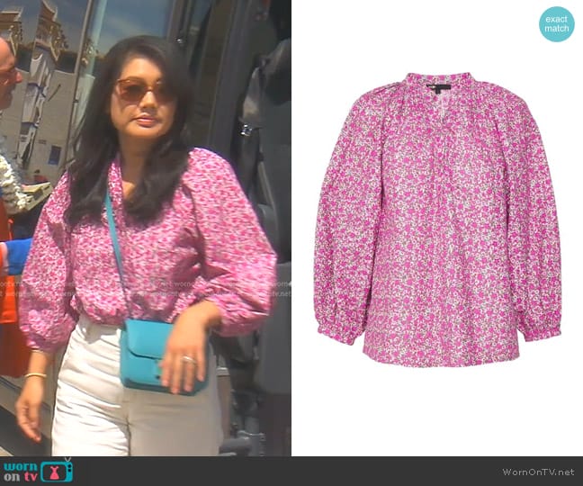 Maje Lyad Floral Eyelet Balloon Sleeve Blouse worn by Crystal Kung Minkoff on The Real Housewives of Beverly Hills