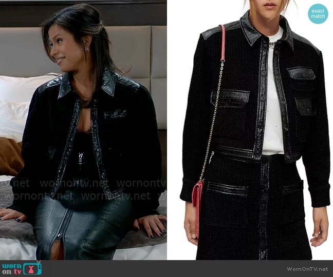 Maje Vinili Cropped Jacket worn by Alison 'Blaze' Rogers (Jacqueline Grace Lopez) on General Hospital