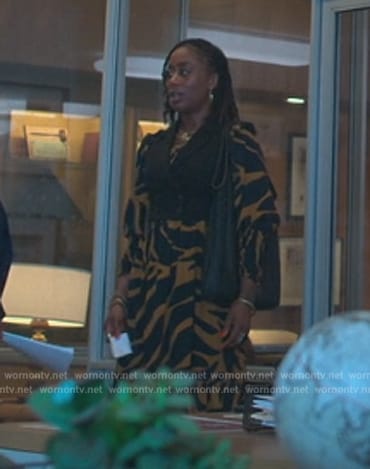 Malika's animal stripe dress on Good Trouble