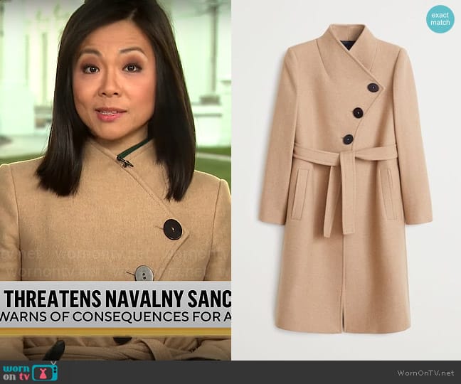 Mango Asymmetric Wool Coat worn by Weijia Jiang on CBS Mornings