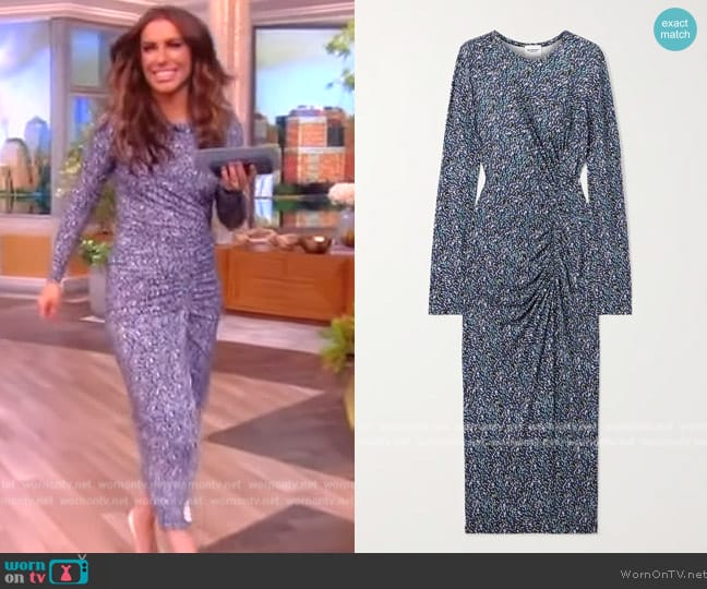 Marant Etoile Jelina gathered printed stretch-jersey midi dress worn by Alyssa Farah Griffin on The View